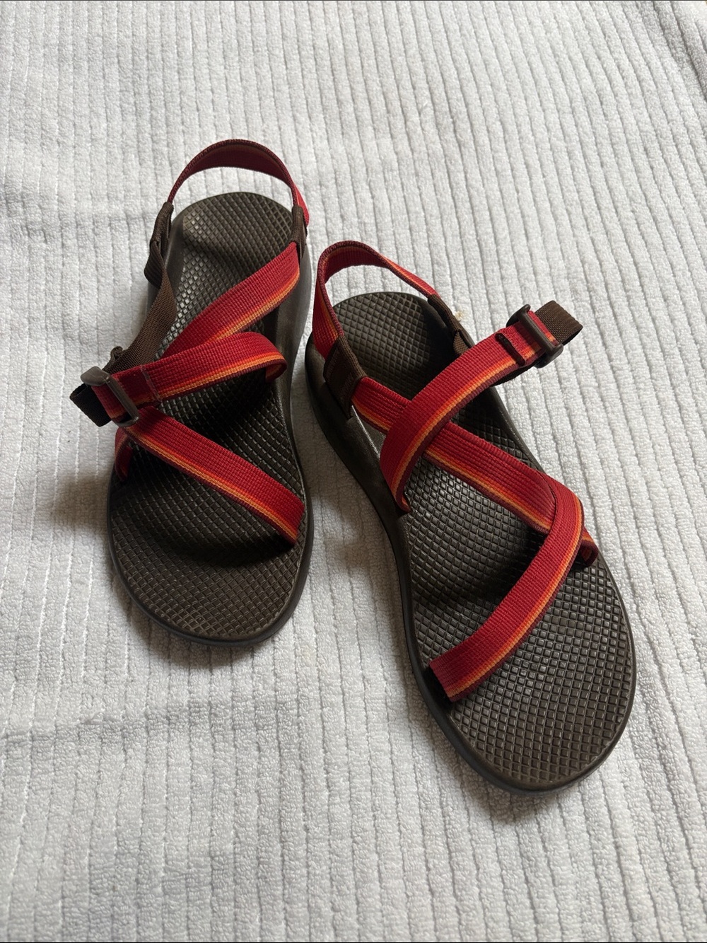 Chaco Women's Brown Sandals with Red and Orange Straps